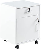 CLIPOP Rolling Storage Cabinet with Drawer, Home Office Cabinet with Lock, Under Desk Storage Cabinet for Home Office (White)