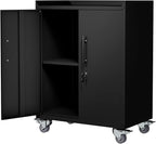 Storage Cabinet with Wheels,Locking Storage Cabinet with Drawer and Adjustable Shelf, Metal Cabinet,Rolling Tool Cabinets for Garage, Assembly Required (18.1" D x 30.3" W x 35.4" H)