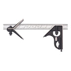 Starrett Steel Combination Square with Square Head and Center Heads - 12" Blade Length, Forged and Hardened Steel Heads, Scriber, Spirit Level, 4R Graduation Type - C33HC-12-4R