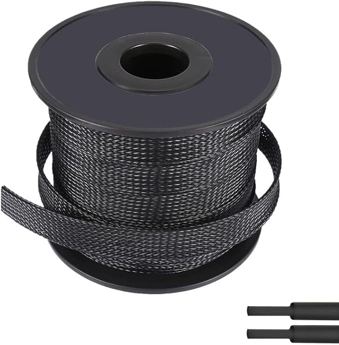 PET Expandable Braided Sleeving Wire Loom 1/8 Inch Cable Wrap Cable Sleeve Wire Protector Sleeve Tubing 100Feet, Black