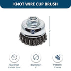 Benchmark Abrasives 4" Knot Wire Cup Brush for Narrow Holes Derusting Paint Removal Deburring Ferrous Metals Concrete, Wire End Brush for Angle Pneumatic Grinder - Carbon Steel (Pack of 2)