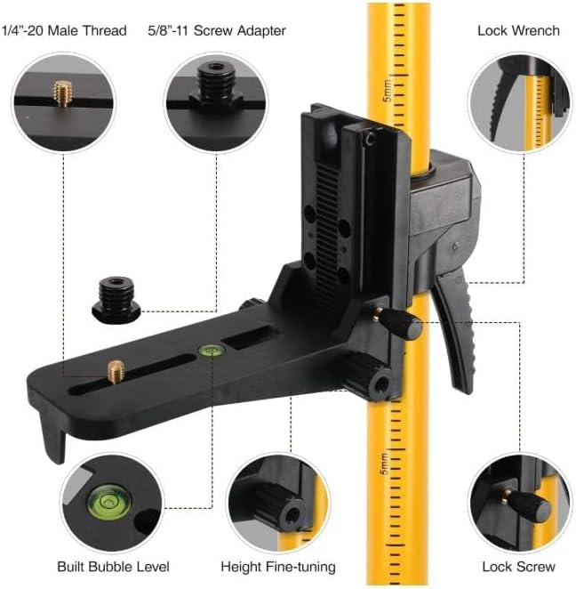 Telescoping Laser Level Pole with Tripod, 13.8Ft/4.2M Laser Level Stand, Includes 1/4"-20 Laser Mount & 5/8"-11 Adapter for Rotary/Line Lasers