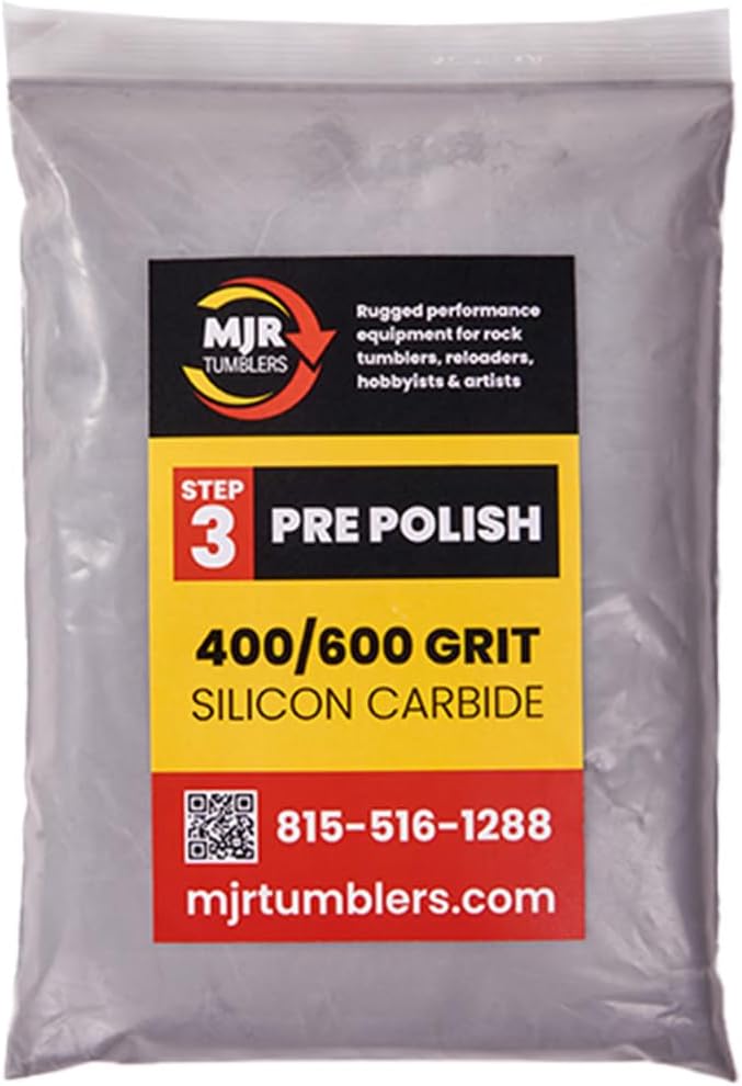 MJR Tumblers Refill Grit Kit w Premium Quality Extreme Polish 12,000 Grit Sub Micron Aluminum Oxide Polish for Unparalleled Result. for 6lb Rock Tumblers w Silicon Carbide, Disabled and Veteran Owned