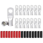16Pcs 4 AWG 5/16" Stud Heavy Duty Tinned Copper Wire Lugs with 16Pcs Heat Shrink Tubing 4 Gauge Battery Cable Lugs Ring Terminals Battery Cable Ends Bare Copper Eyelets