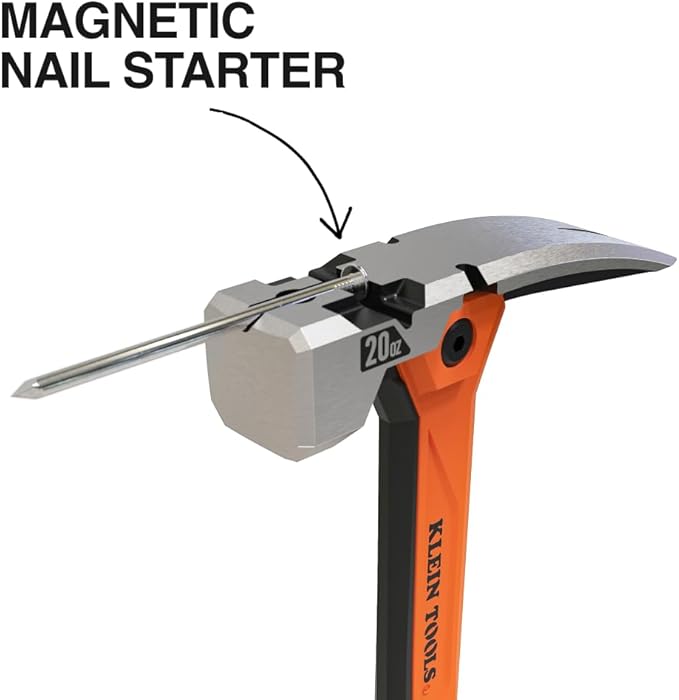 Klein Tools H81020 Anti-Vibration Smooth Face Hammer with Straight Claw, 20-Ounce Forged Steel, Magnetic Nail Starter and Extra-Large Squared Strike Face