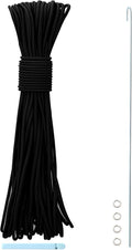 Tent Pole Shock Cord 1/8 inch 60ft, Replacement Shock Cord for Tent Rod, Tent Pole Repair Kit, Elastic Bungee Cord,Elastic Cord with Lead Wire/Washers/Clip (Black)