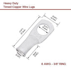 Heavy Duty Tinned Battery Ring Terminals - 6 AWG 3/8" Stud (25 pcs.), Copper Wire Lugs, Bare Copper Eyelets, Tubular Ring Terminal Connectors