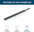 Benchmark Abrasives 10" Bastard Cut Half Round Aluminum Hand File, Hardened Steel File, for Filing Soft Metal, Aluminum, Tin, Iron, Copper, Plastic, Hard Wood, Metalworking (10")