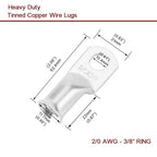 8Pcs 2/0 AWG 3/8" Stud and 8Pcs 2/0 AWG 5/16" Stud Heavy Duty Tinned 2/0 Copper Wire Lugs with 16Pcs Heat Shrink Tubing Ring Terminals 2/0 Battery Cable Ends Bare Copper Eyelets