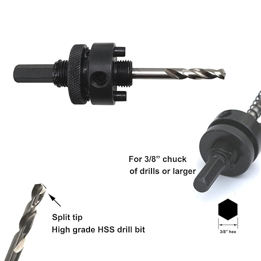 Bi-Metal Hole Saw Arbor Mandrel 3/8" Hex Shank with High Grade Pilot Drill bit