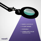Neatfi XL Bifocals 1,200 Lumens LED Magnifying Lamp with Clamp, 3 Light Modes, Correlated Color Temperature Control (3000K-4500K-6000K), 12W, 120 Pcs SMD LED (Black, 6 Inch Lens)