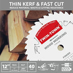 TWIN-TOWN 12-Inch 40-Tooth ATB Fine Finish Wood Cutting Circular Saw Blade, 1 Inch Arbor, Compatible with Table and Miter Saws, Premium Quality Woodworking Saw Blade