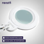 Neatfi XL Bifocal LED Magnifying Lamp, 7-Inch Lens, 5D/20D Magnification, Hands-Free, Dimmable, 84 SMD LED, Adjustable Arm for Crafts, Reading, Close Work (White, Glass Lens with Clamp)