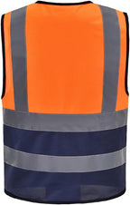 A-SAFETY High visibility vest,Reflective Safety Vest Workwear 7 Pockets Hi Vis Durable Vest with Reflective Tapes 4 Lower Pockets,Orange&Navy XL
