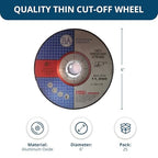 Benchmark Abrasives 6 Inch Aluminum Oxide Depressed Center Thin Type 1 Grinder Cut Off Wheels for Metal and More - .045" Thick 7/8" Arbor, Angle Grinder Cutting Disc, Grinding Cutting Wheel - 25 Pack