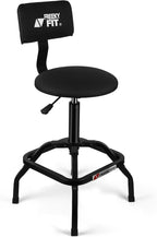 Shop Stool with Backrest, Mechanic Garage Stool for Workshop, Adjustable Stool Chair, Padded Workbench Stool for Men Women, 300 LBS Capacity, 360° Swivel PVC Seat, Heavy Duty, Black
