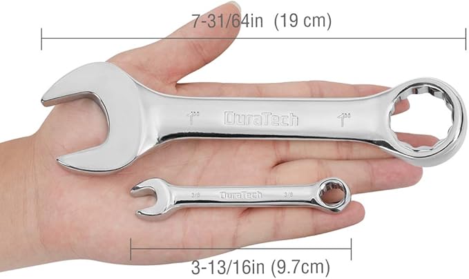 DURATECH Stubby Combination Wrench Set, SAE, 11-piece, 3/8'' to 1'', 12-Point, CR-V Steel, with Rolling Pouch