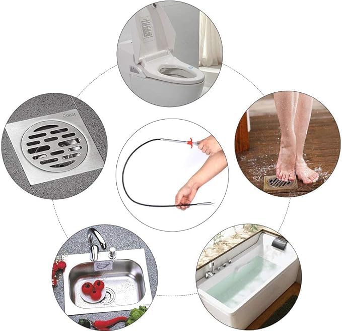 Drain Snake with Bendable Hose & 4 Claws - Flexible Hair Drain Clog Remover Tool for Sink, Toilet, Shower, and Tight Spaces, Grabber Claw Pick Up Reacher for Clogged Drains Cleaning (23.6in)
