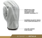 ATERET 24 Pairs 2X-Large Heavy Duty Durable Cowhide Leather Work Gloves I Driver Gloves for Truck Driving, Warehouse, Gardening, Farming