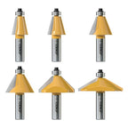 6Pcs Chamfer Router Bits Set 1/2 Inch Shank Carbide Edge Forming Bevel Router Bit with Bearing, Chamfer Bit Miter Angle Milling Cutters Tool, 11.25, 15, 22.5, 30, 45, 60 Degree