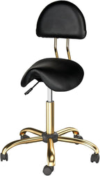 OmySalon Drafting Chair,Ergonomic Saddle Stool with Back Support,Tall Adjustable Rolling Stool with Thick Seat Cushion, Office Computer Chair for Salon Barber Spa Home Bar, Black Gold