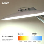 Neatfi XL 2,200 Lumens LED Task Lamp, 20W, 182 Pcs SMD LED, Dimmable, 4 Level Brightness, 3 Light Modes, Desk Light for Home, Office, Workbench (CCT, White)