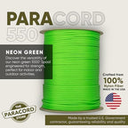 The Paracord Store | Type III 550 Paracord - 1000 FT Spool, Neon Green | Heavy Duty 7 Strand Tactical Paracord - USA Made Nylon Outdoor Parachute Cord for Camping, Fishing & More - Survival Cord