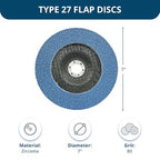 Benchmark Abrasives 7" x 7/8" Premium High Density Jumbo Zirconia Type 27 Flap Discs for Angle Grinder, 7 Inch Sanding Discs, Finishing, Deburring, Rust Removal - Grinding Wheels - (10 Pack) 80 Grit