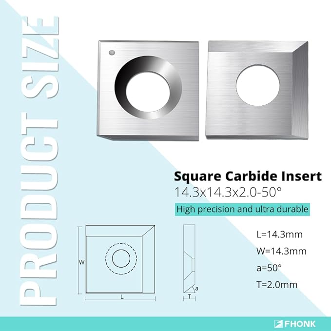 14.3mm Square Straight Carbide Cutters, for Woodturning Replacement Cutter Knives, Fits Spiral, Helical Planer Cutter, Wood Lathe Turning Tool, 10-Piece (14.3x14.3x2.0-50°)