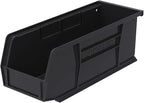 Akro-Mils 30224 AkroBins Plastic Storage Bins, Space-Saving Stackable Bins for Garage, Pantry, Craft Organization, 11" L x 4" W x 4" H, Black, 12-Pack