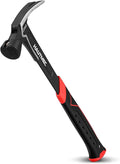 HAUTMEC 20 oz. One Piece Forged Framing Hammer With Straight Rip Claw Hammer, Milled Face, Shock-Absorbing Grip, with Magnetic Nail Holder, HT0371-HM