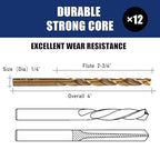 12pcs 1/4" Cobalt Drill Bit Set, M35 HSS, 135 Degree Tip, M35 Jobber Drill Bits for Metal, Stainless Steel, Cast Iron, Wood, Plastic, Fully Ground from Pro Edge Technology