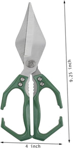 Multi-Purpose Kitchen Scissors,stainless steel scissors,Poultry Shears,Sharpeners Bottle Openers Zester and More Stainless Steel,for opening cans and heavy duty poultry cutting (Green)