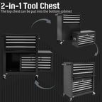 13 Drawer Rolling Tool Chest with Wheels, 2 in 1 Detachable Tool Chest with Drawers, Large Tool Box with Lock, Metal Tool Cabinet for Garage Workshop(Black)
