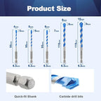 Carbide Drill Bit Set - Dry Drill Bit Set for Masonry, Concrete, Bricks, Wood, Plastic etc(4/5/6/8/10MM Quick-fit Shank)