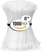 ALBO Zip Ties White 8 Inch 1000 Pack 40 lb, Long Plastic Cable Ties Thick 0.14 Inch Tie Wraps Heavy Duty UV Resistant Nylon Wire Ties for Indoor and Outdoor