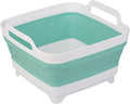 Dishpan for Washing Dishes, 2.4Gal/9L Wash Basin with Draining Plug Carry Handles, Collapsible Bucket for Cleaning, Portable Sink, Foldable Plastic Tub