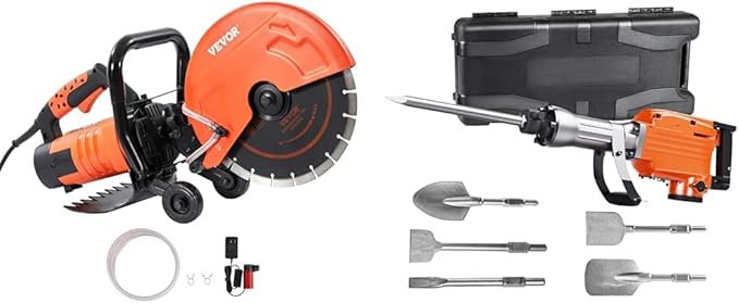 VEVOR Electric Concrete Saw, 12 in, 1800 W Motor Circular Saw Cutter with Max. 4.5 in & Demolition Jack Hammer, MAX 2200W Electric Jackhammer Heavy Duty, 1350 BPM