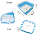 9L (2.4Gallon) Dish Basin Collapsible with Drain Plug Carry Handles , Space Saveing Kitchen Storage Tray Dish Wash Basin, Portable Dish Tub for Camping ,RV,Blue