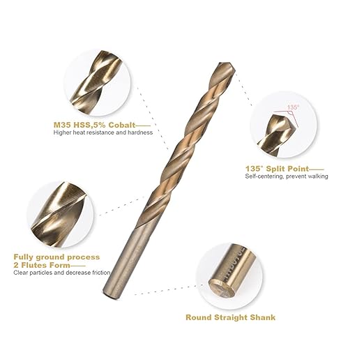 Cobalt Drill Bit Set 29 PCS - M35 High Speed Steel Twist Jobber Drill Bits for Hardened Metal, Stainless Steel, Cast Iron, Plastic and Wood with Indexed Round Case,1/16"-1/2" by 1/64" THS.