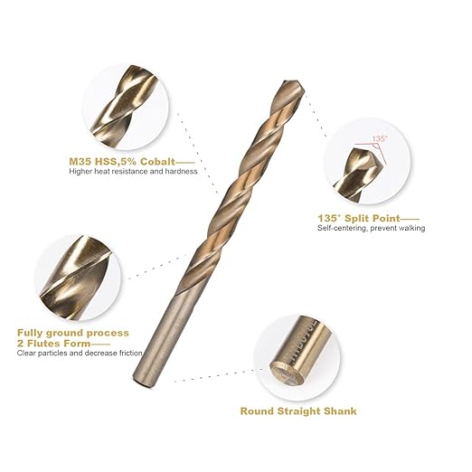 Cobalt Drill Bit Set 15 PCS + 6PCS Free - M35 High Speed Steel Twist Jobber Length Drill Bits for Hardened Metal, Stainless Steel, Cast Iron, Plastic and Wood, 1/16"-3/8"