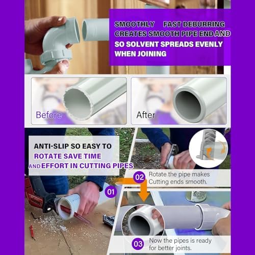 Plastic Pipe Deburring Tool, Professional Effective 1 1/4 to 4in PVC Tubing Plumbing Reamer Chamfer for PVC, CPVC, ABS, PP and PE Pipes