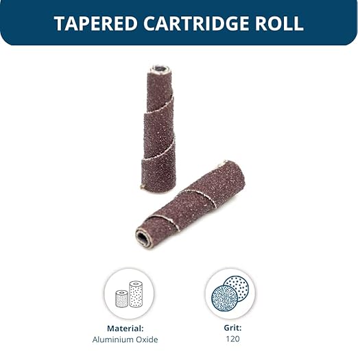 Benchmark Abrasives Aluminum Oxide Tapered Sanding Cartridge Rolls for Blending Deburring Polishing Sanding Metals, Rotary Sander - Drill & Die Grinder Abrasives (10 Pack)(3/8" x 1-1/2", 120 Grit)