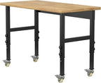 48" Adjustable Workbench,Heavy-Duty Work Table,3000 LBS Load Capacity Hardwood Workstation with Wheels,for Workshop, Garage