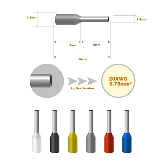 Fidioto AWG20 Wire Ferrules Terminals, 1000pcs AWG20 Terminal Connector Wire Insulated Cord Pin Ends Terminals for Electric, Industrial, Chemical Industry, Power Control System, etc.