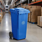 PRO&Family Wheeled Outdoor Trash Can Garbage Can Garage Trash Can for Restaurants/Hospitals/Offices/Back of House/Warehouses/Home (Blue, 32 Gallon)