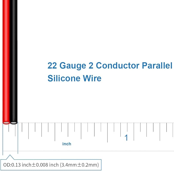 BNTECHGO 22 Gauge Flexible 2 Conductor Parallel Silicone Wire Spool Red Black High Resistant 200 deg C 600V for Single Color LED Strip Extension Cable Cord,Model,500ft Stranded Tinned Copper Wire