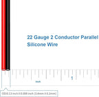 BNTECHGO 22 Gauge Flexible 2 Conductor Parallel Silicone Wire Spool Red Black High Resistant 200 deg C 600V for Single Color LED Strip Extension Cable Cord,Model,50ft Stranded Tinned Copper Wire