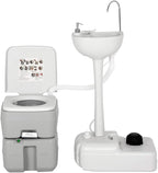 Giantex Outdoor Wash Sink and Potable Toilet Set 4.5 Gallon Sink & 5.3 Gallon Toilet, Flush Wastewater Recycled W/Tower Holder, Level Indicator, 3 Way Flush for Camping Portable Sink and RV Toilet