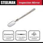 Steelman 21-Inch Telescoping Auto Inspection Mirror, Articulating 1 x 2-Inch Rounded Rectangular Mirror, Pocket Clip, Plated Brass